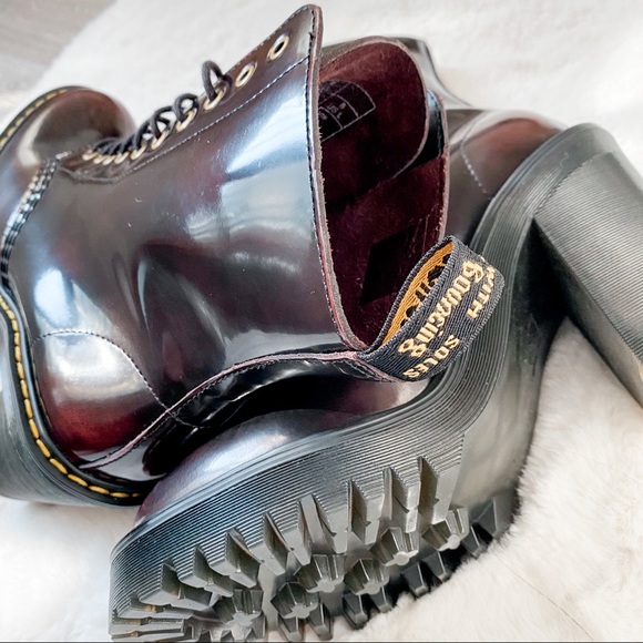 Dr. Martens Cherry Red Arcadia Combat Heel Boot - Picture 3 of 4